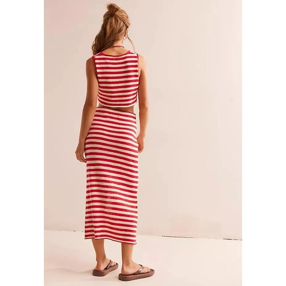 NWT Free People Bailey 3 Piece Sweater Set Skirt Top Terry Red White Stripe - Picture 12 of 14